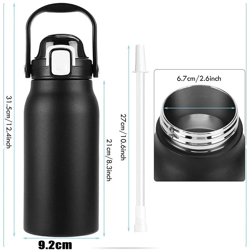 Bouteille Thermique 2L Inox avec Paille - Facile à transporter