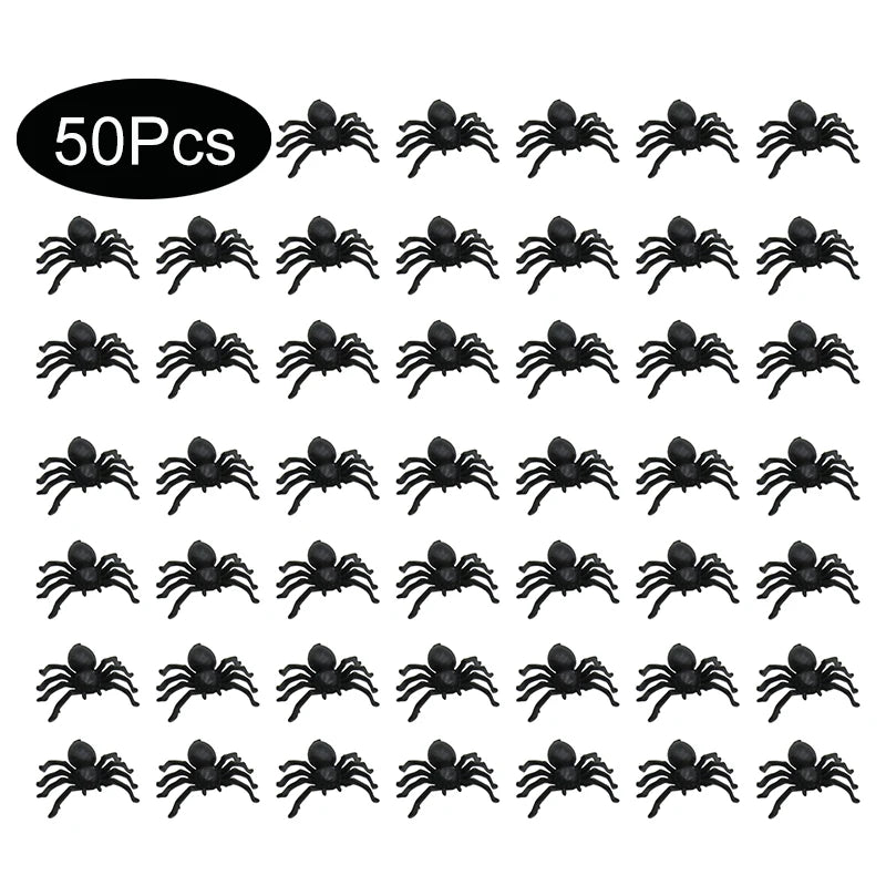 Araignées Halloween lumineuses ou noires – Lot de 50 pour décoration effrayante